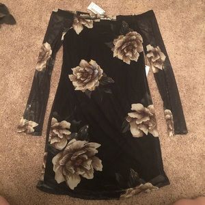 Papaya over the shoulders floral print dress